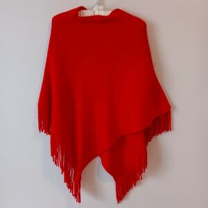Amy Byer red poncho with fringe size S/M